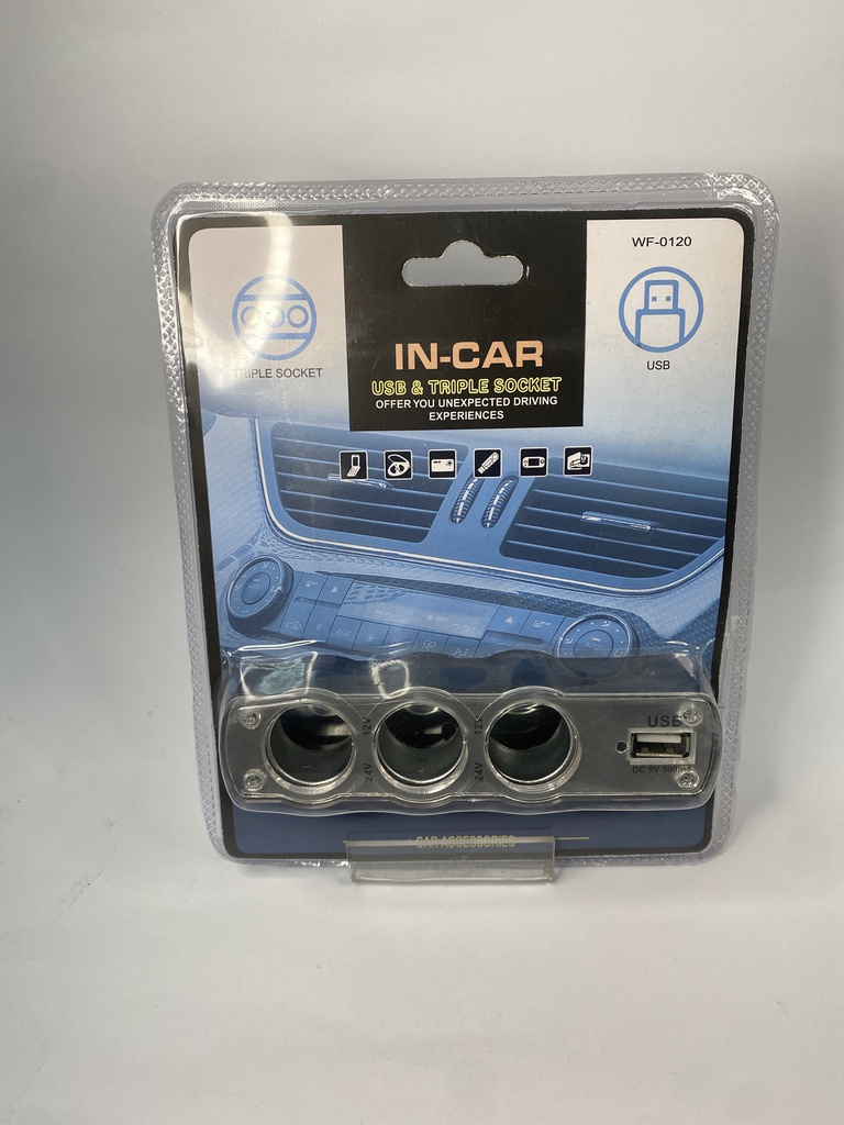 CARGADOR PARA AUTO DE 1 ENCENDEDOR A 3 + USB