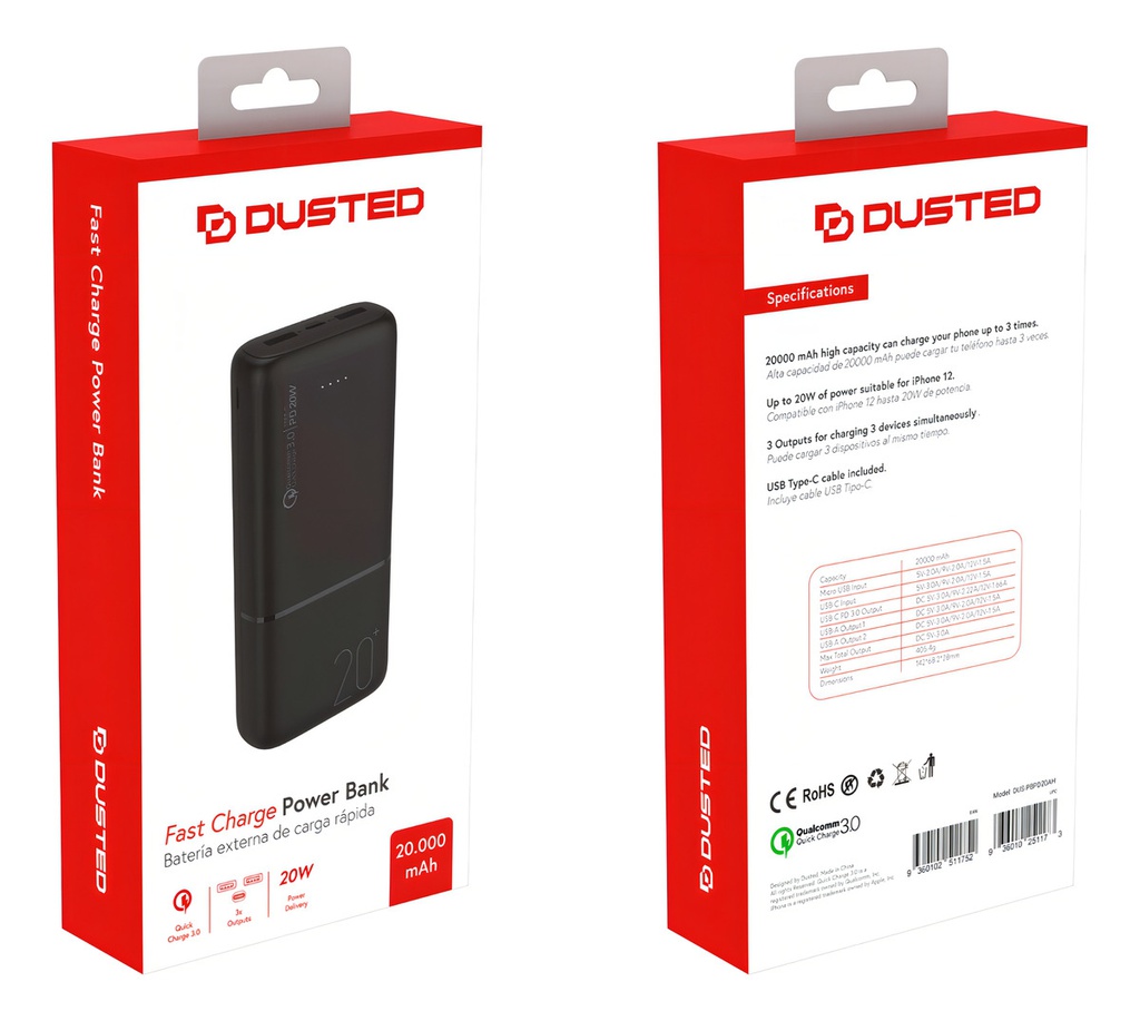 BATERIA EXTERNA 20.000mAh DUSTED
