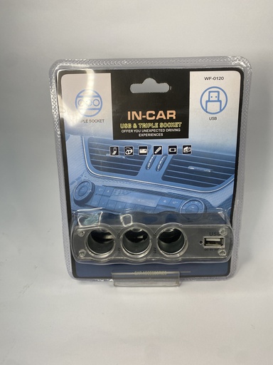 [01019/WF-0120] CARGADOR PARA AUTO DE 1 ENCENDEDOR A 3 + USB